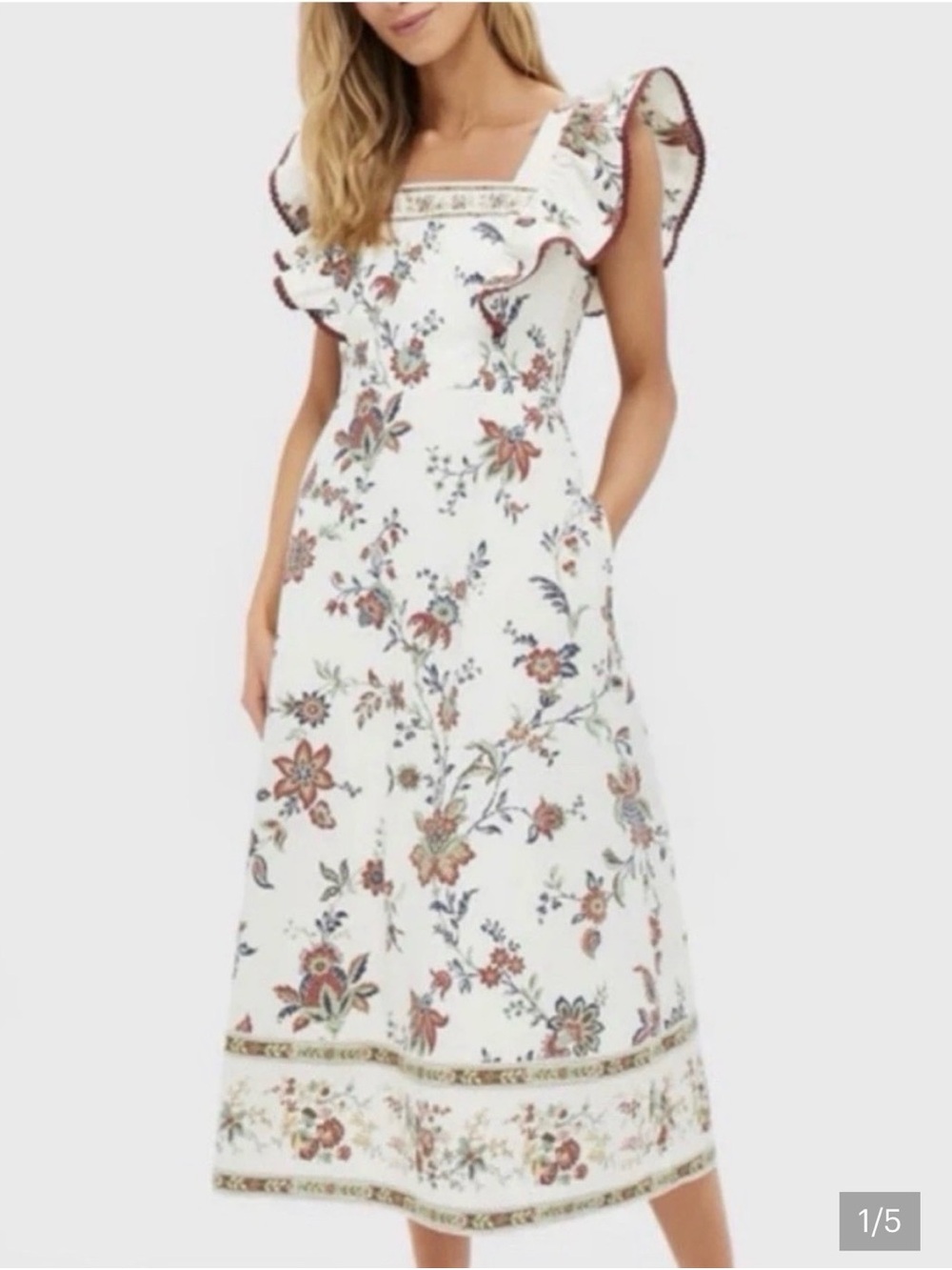 Worn once Tuckernuck / Hyacinth House floral midi with pockets, flutter sleeves